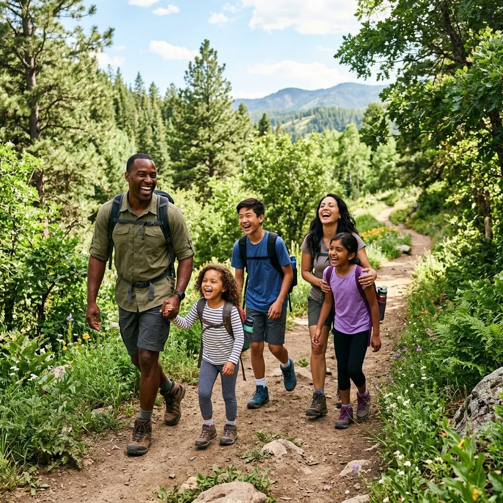 Family enjoying an outdoor hike together in nature.