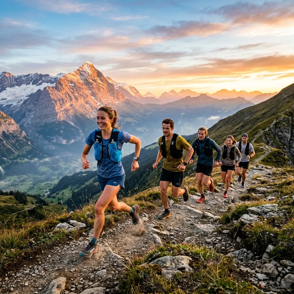 People running and biking on a challenging mountain trail during an outdoor fitness adventure.