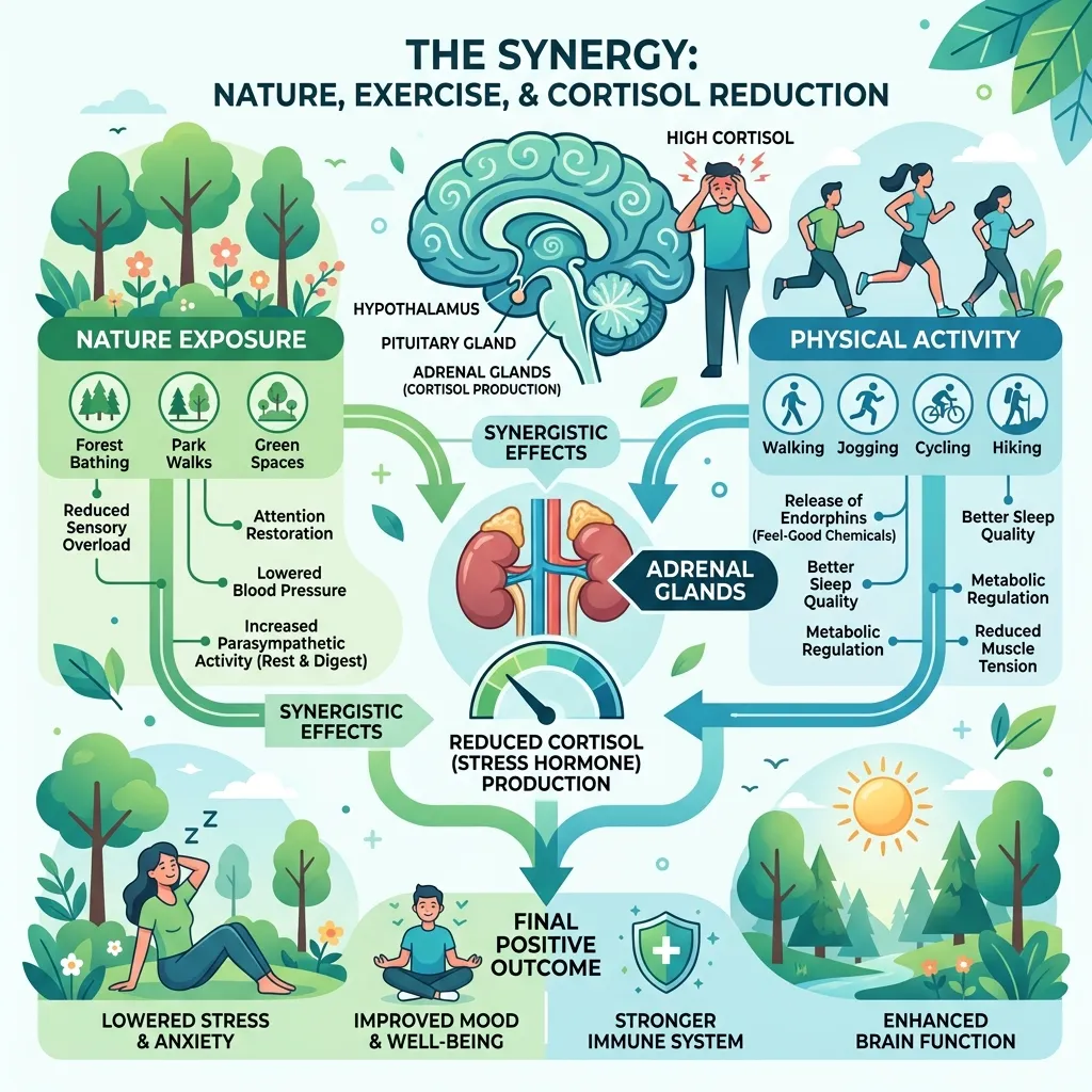 Synergy between Nature, Exercise, and Cortisol Reduction
