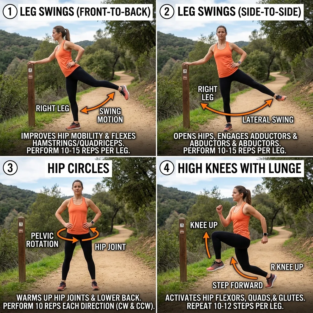Dynamic Stretches and Warm-Up Routine on a Trail