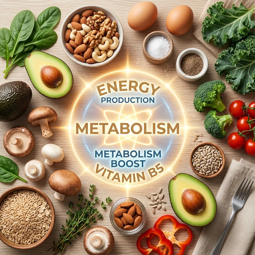 Diverse food sources illustrating the natural origins of Vitamin B5.