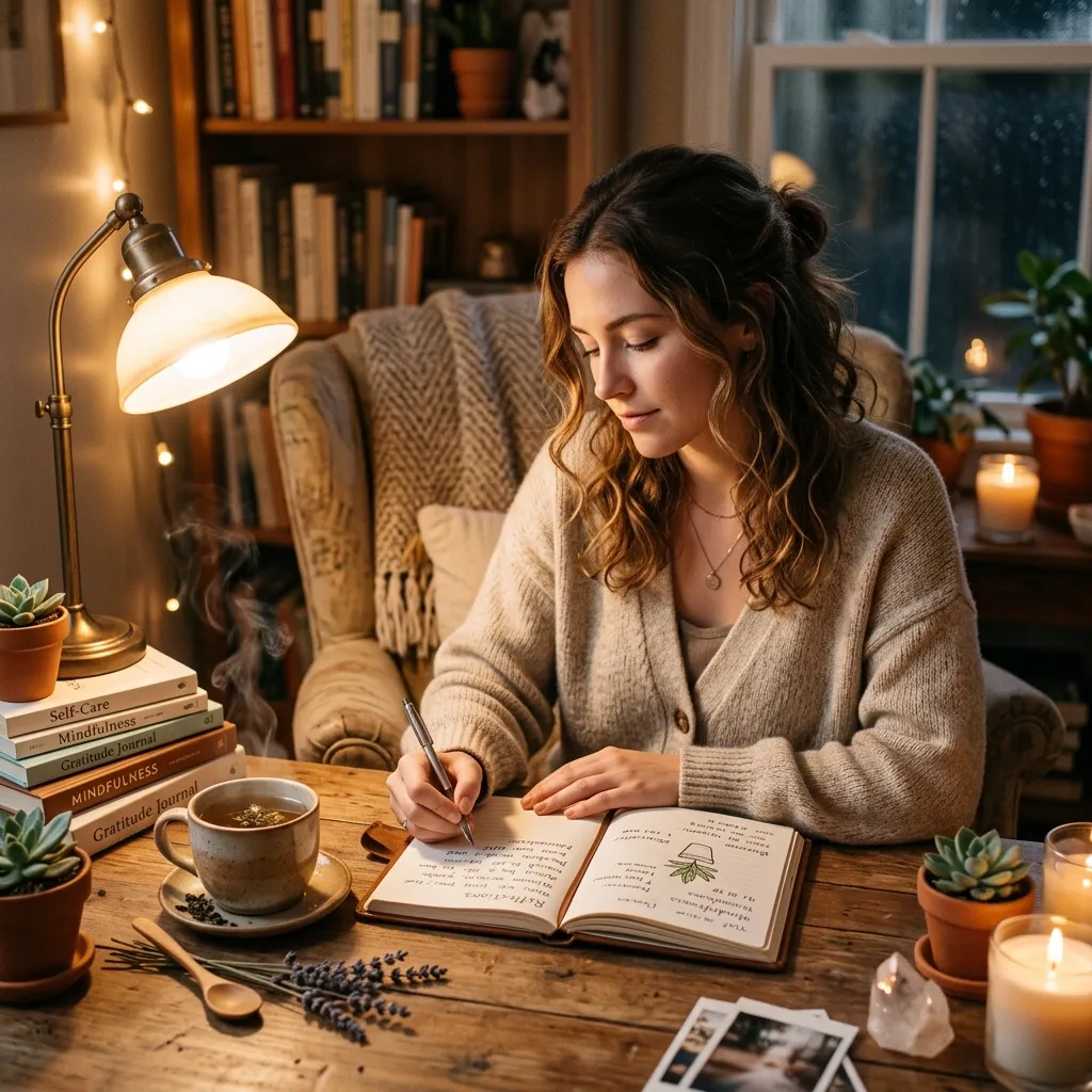 A person journaling at a desk