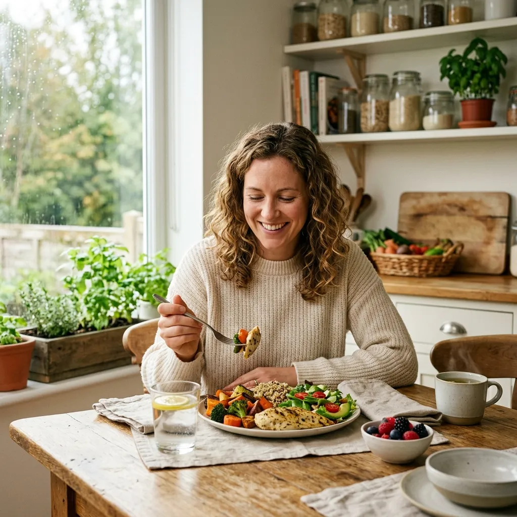 A person enjoying a healthy meal at home