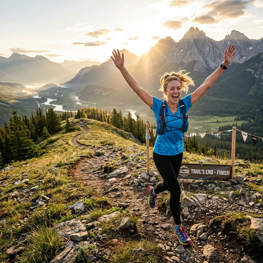 Person energetically hiking outdoors in beautiful natural scenery representing a committed year of health