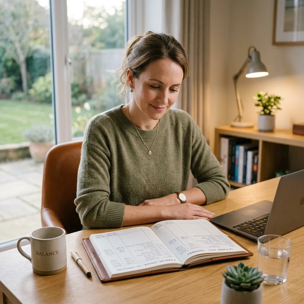 Person meditating near organized finances to represent holistic wellness.