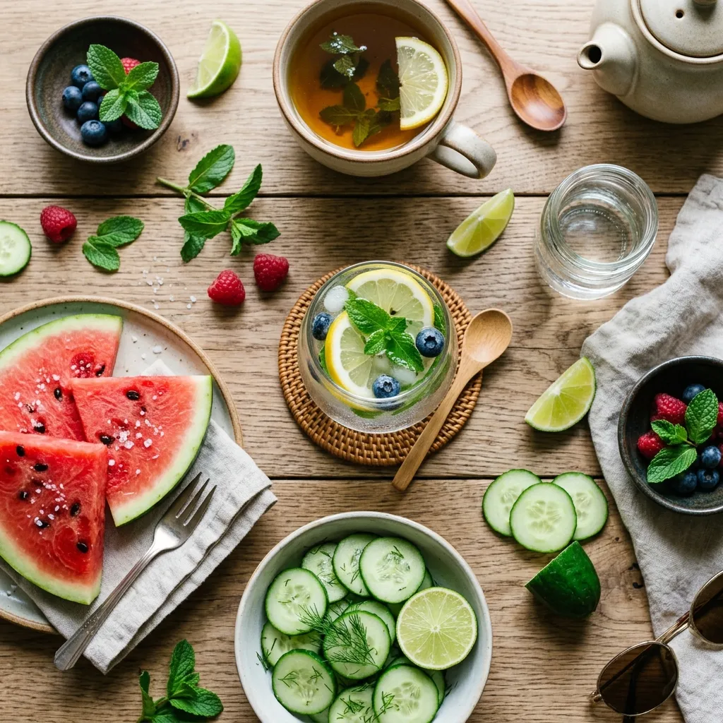 Diverse sources of hydrating foods and beverages for optimal health.