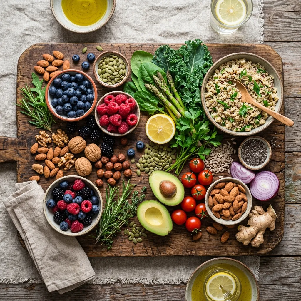 Diverse collection of fresh, unprocessed ingredients for optimal nutrition.