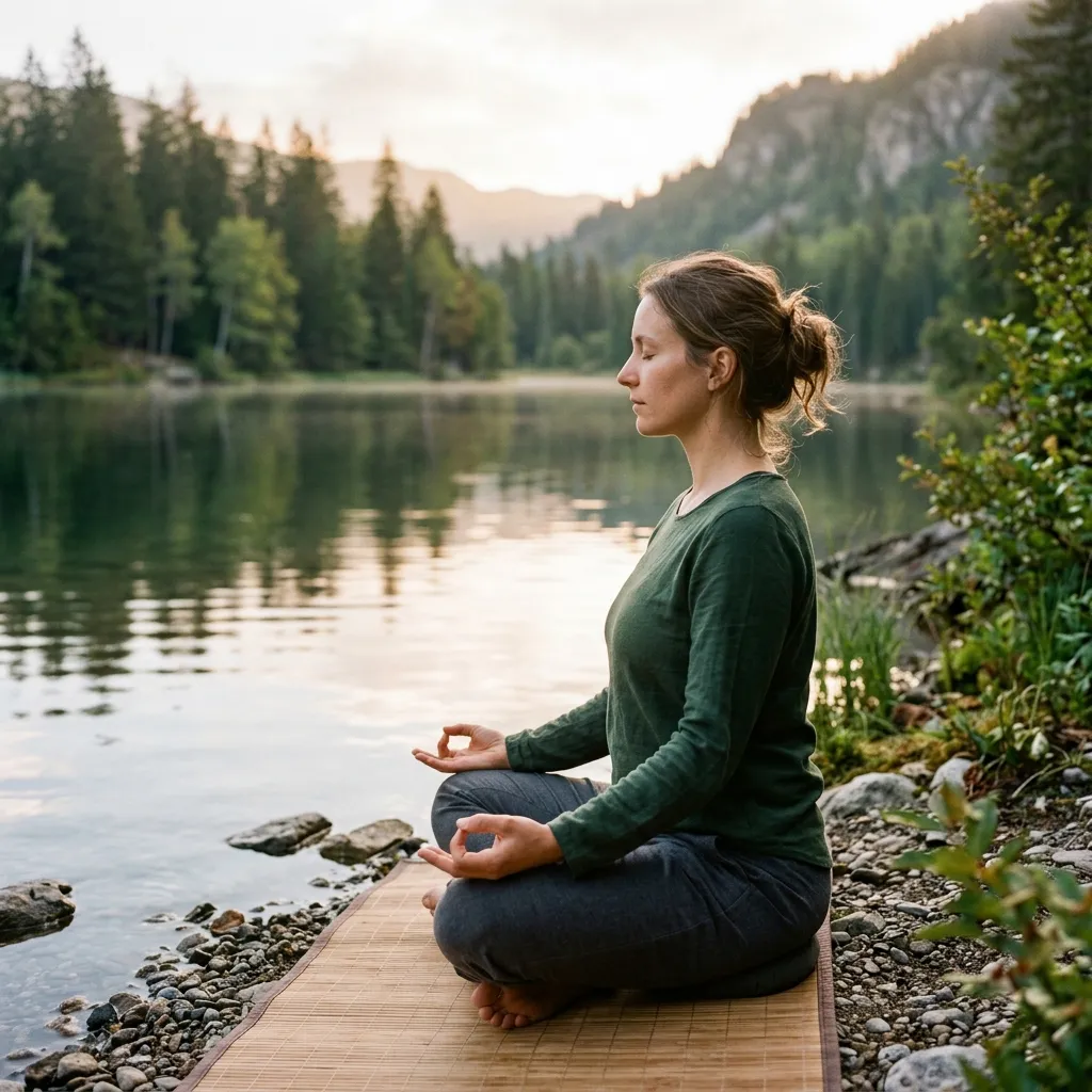 Person practicing pranayama meditation outdoors.