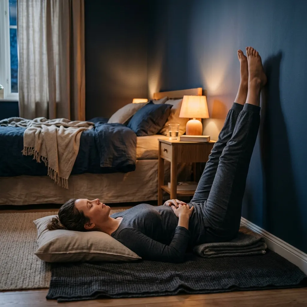 Person practicing restorative yoga for better sleep quality.