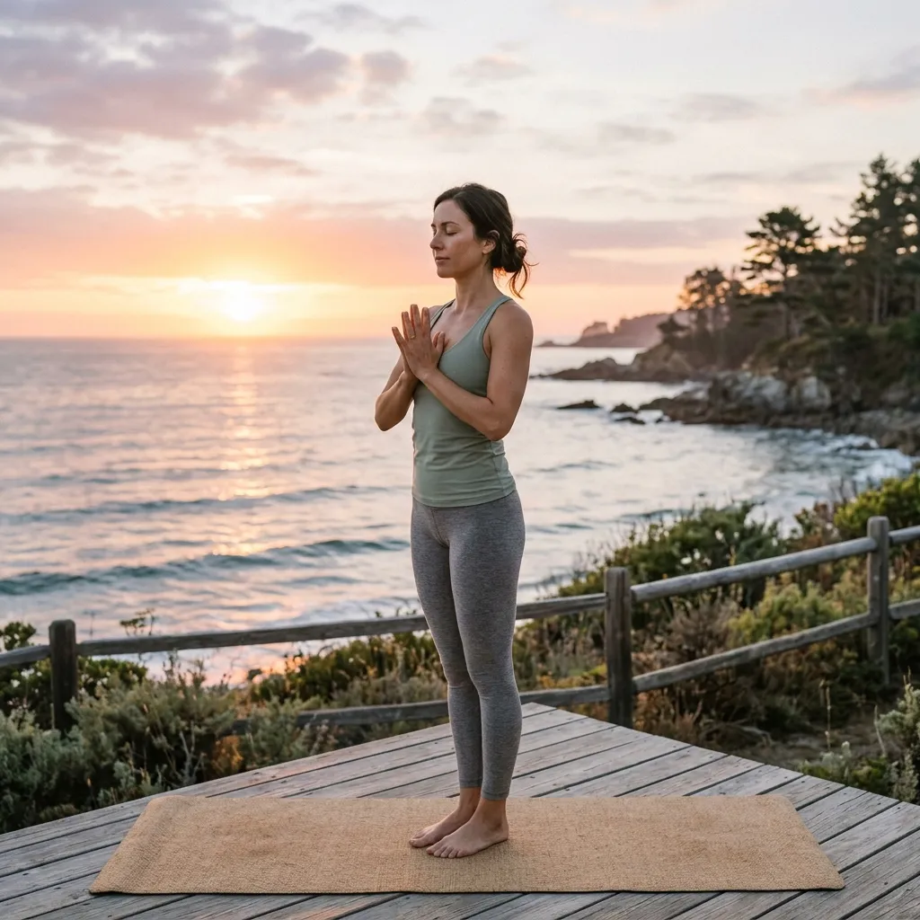 Person performing gentle yoga stretches during a peaceful outdoor session.